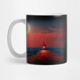 Sailing Ship In Red Glowing Ocean Mug